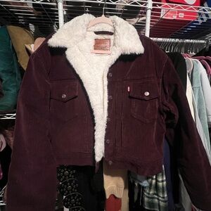 Levi's Burgundy Corduroy Jacket with White Sherpa Lining